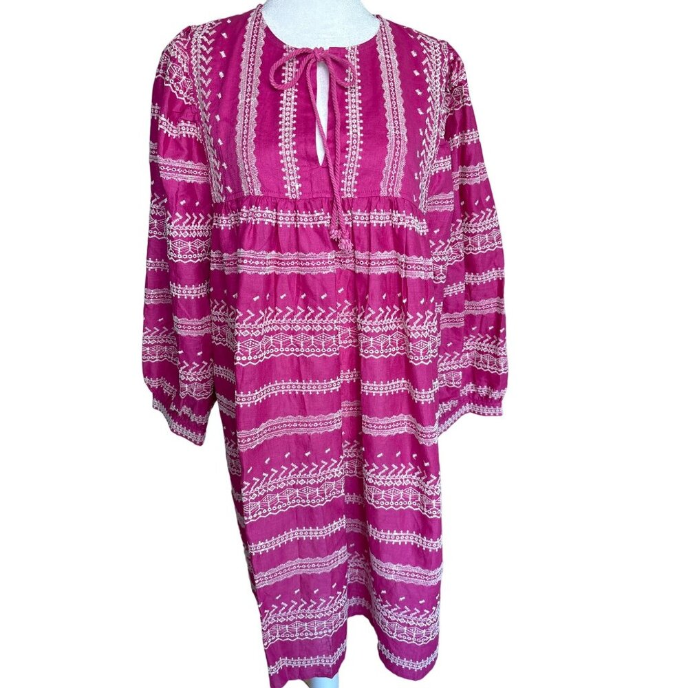 MELISSA NEPTON Bart Dress Size Large Fuchsia White‎ Detailed Embroidery NEW